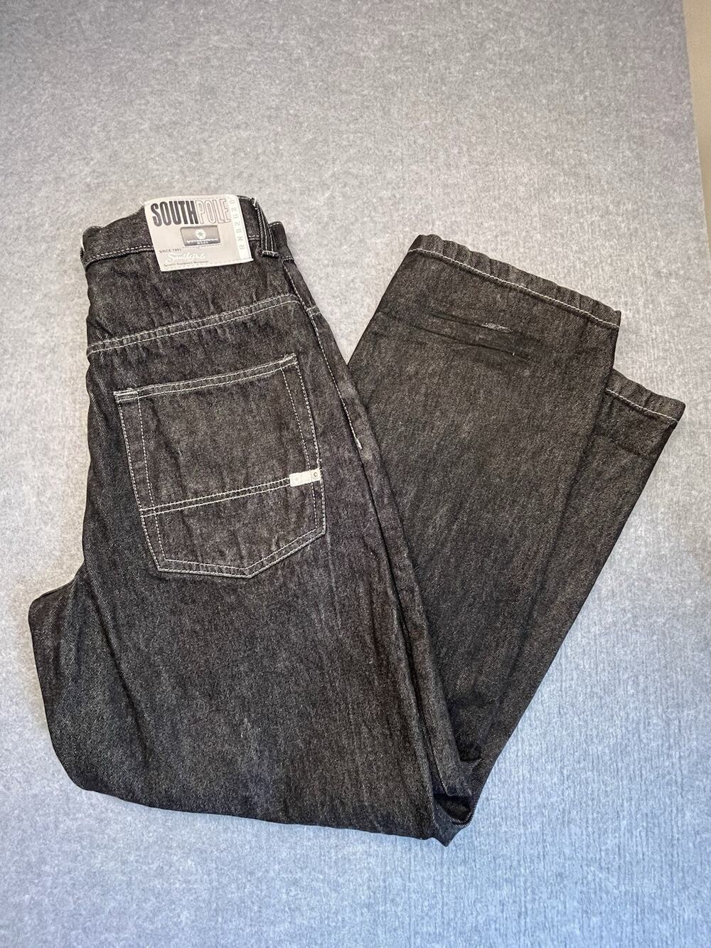 VINTAGE Southpole Mens 34 Black Jeans Baggy Wide Leg Y2K Hip Hop Streetwear READ